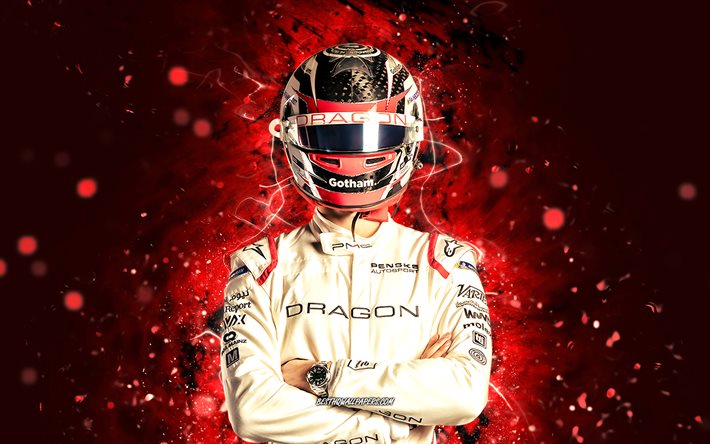 Nico Mueller, 4K, luci al neon rosse, piloti da corsa svizzeri, Dragon Penske Autosport, Formula E, fan art, Nico Mueller 4K