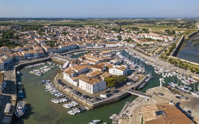 Saint-Martin-de-Re, aerial view, port, bay, sailboats, Nouvelle-Aquitaine, France