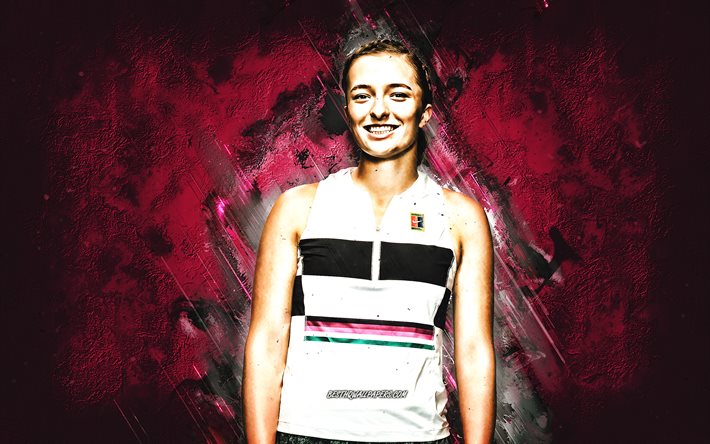 Iga Swiatek, WTA, Polish tennis player, pink stone background, Iga Swiatek art, tennis
