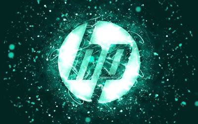 HP turkoslogotyp, 4k, turkos neonljus, kreativ, Hewlett-Packard-logotyp, turkos abstrakt bakgrund, HP-logotyp, Hewlett-Packard, HP