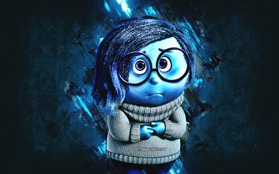 Sadness, Inside Out, blue stone background, Sadness character, Inside Out characters, Sadness grunge art