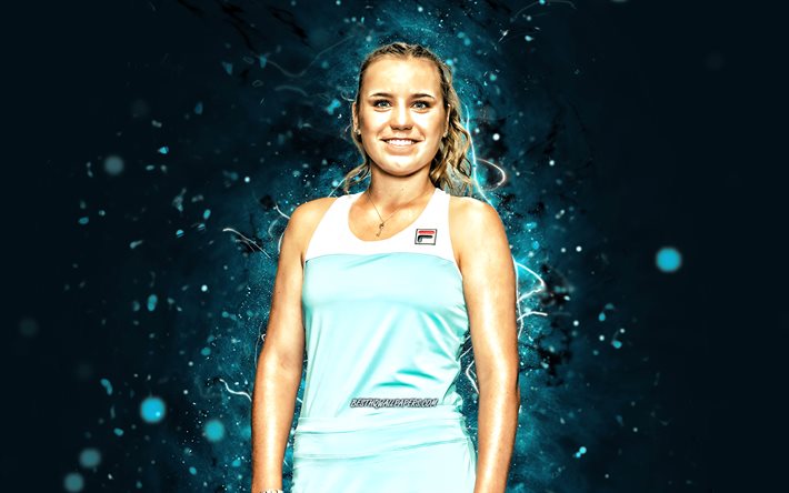 Sofia Kenin, 4k, amerikkalaiset tennispelaajat, WTA, siniset neonvalot, tennis, fanitaide, Sofia Kenin 4K