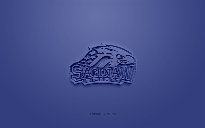 Saginaw Spirit, luova 3D-logo, sininen tausta, OHL, 3d-tunnus, Kanadan j&#228;&#228;kiekkojoukkue, Ontarion j&#228;&#228;kiekkoliiga, Ontario, Kanada, 3d-taide, j&#228;&#228;kiekko, Saginaw Spirit 3d-logo