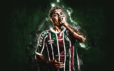 John Kennedy, Fluminense FC, Brazilian footballer, portrait, green stone background, Serie A, soccer