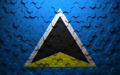 Flag of Saint Lucia, honeycomb art, Saint Lucia hexagons flag, Saint Lucia, 3d hexagons art, Saint Lucia flag