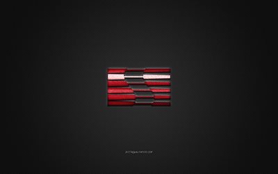 Logotipo Saleen, logotipo vermelho, fundo cinza de fibra de carbono, emblema de metal Saleen, Saleen, marcas de carros, arte criativa