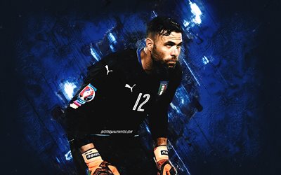 Salvatore Sirigu, Italy national football team, Italian soccer player, goalkeeper, Italy, soccer, blue stone background