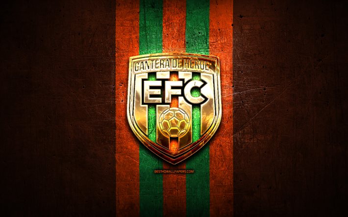 Envigado FC, altın logo, Categoria Primera A, turuncu metal arka plan, futbol, kolombiya futbol kul&#252;b&#252;, Envigado logosu, FC Envigado