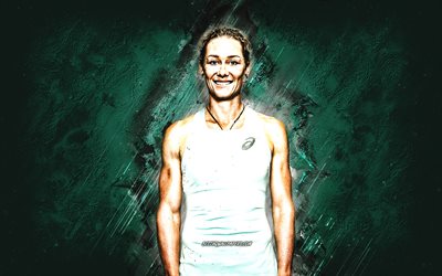 samantha stosur, wta, australische tennisspielerin, hintergrund aus gr&#252;nem stein, kunst von samantha stosur, tennis