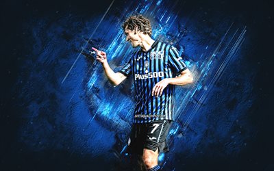 Sam Lammers, Atalanta, Dutch footballer, Serie A, Italy, football, blue stone background, Sam Lammers art