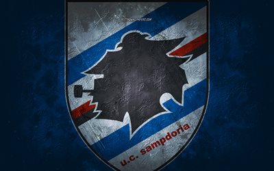 UC Sampdoria, Italian football team, blue background, UC Sampdoria logo, grunge art, Serie A, football, Italy, UC Sampdoria emblem