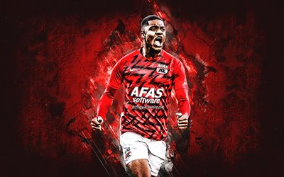 Myron Boadu, AZ Alkmaar, Dutch footballer, red stone background, Myron Boadu art, football