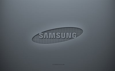Samsung-logo, harmaa luova tausta, Samsung-tunnus, harmaa paperin rakenne, Samsung, harmaa tausta, Samsung 3d-logo