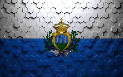 Bandera de San Marino, arte de panal, bandera de hex&#225;gonos de San Marino, San Marino, arte de hex&#225;gonos 3d, bandera de San Marino