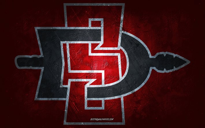 San Diego State Aztecs, equipo de f&#250;tbol americano, fondo rojo, logotipo de San Diego State Aztecs, arte grunge, NCAA, f&#250;tbol americano, EE UU, Emblema de San Diego State Aztecs