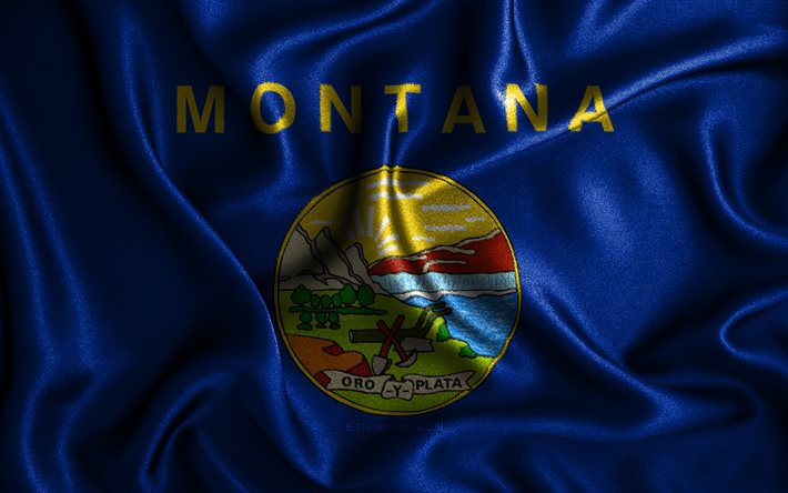 Montanan lippu, 4k, silkkiset aaltoilevat liput, Amerikan osavaltiot, Yhdysvallat, kangasliput, 3D-taide, Montana, Montana 3D-lippu, USA, Yhdysvaltain osavaltiot