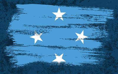 4k, Flag of Micronesia, grunge flags, Oceanian countries, national symbols, Micronesian flag, brush stroke, Micronesia flag, grunge art, Oceania, Micronesia