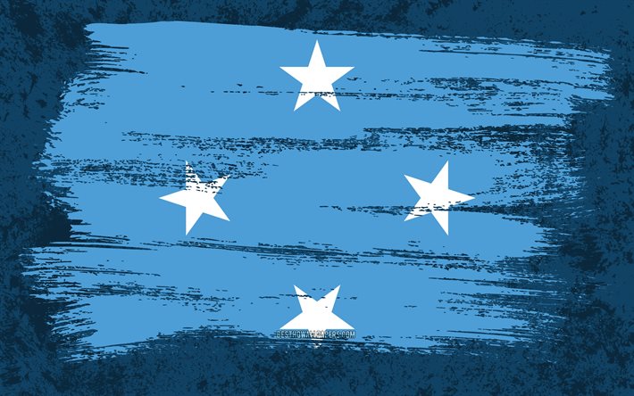 4k, Mikronezya Bayrağı, grunge bayraklar, Okyanusya &#252;lkeleri, ulusal semboller, Mikronezya bayrağı, fır&#231;a darbesi, grunge art, Okyanusya, Mikronezya