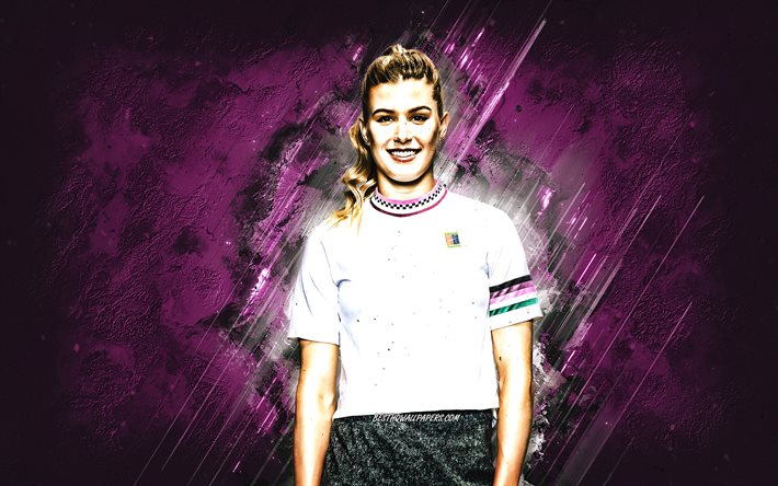 Eugenie Bouchard, WTA, kanadensisk tennisspelare, lila stenbakgrund, Eugenie Bouchard-konst, tennis