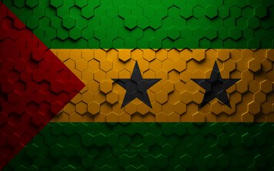 Flag of Sao Tome and Principe, honeycomb art, Sao Tome and Principe hexagons flag, Sao Tome and Principe, 3d hexagons art, Sao Tome and Principe flag