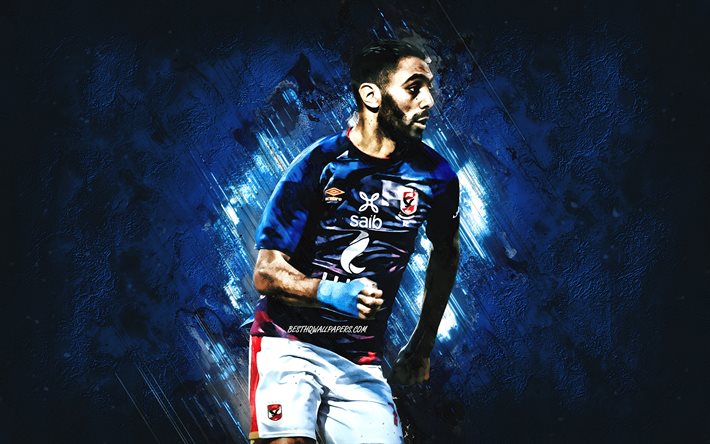 Hussein El Shahat, Al Ahly, Egyptian footballer, blue stone background, football, Al Ahly SC, Egypt