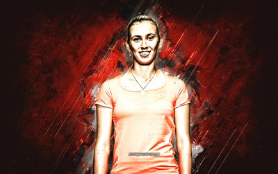 Elise Mertens, WTA, Belgian tennis player, red stone background, Elise Mertens art, tennis