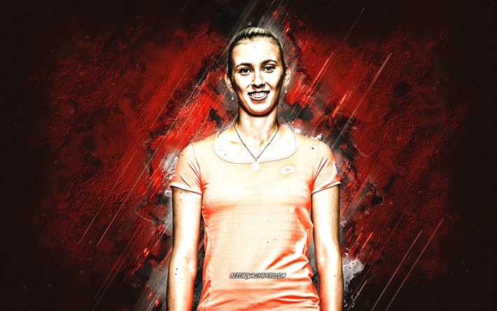 Elise Mertens, WTA, belgisk tennisspelare, r&#246;d stenbakgrund, Elise Mertens konst, tennis
