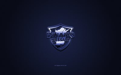 dinamo sassari, italienischer basketballclub, blaues logo, lba, blauer kohlefaserhintergrund, lega basket serie a, basketball, sassari, italien, dinamo sassari-logo