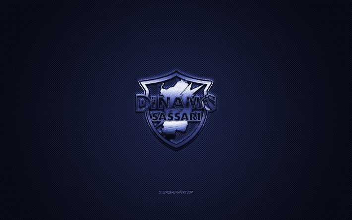 Dinamo Sassari, club di basket italiano, logo blu, LBA, sfondo blu in fibra di carbonio, Lega Basket Serie A, basket, Sassari, Italia, logo Dinamo Sassari