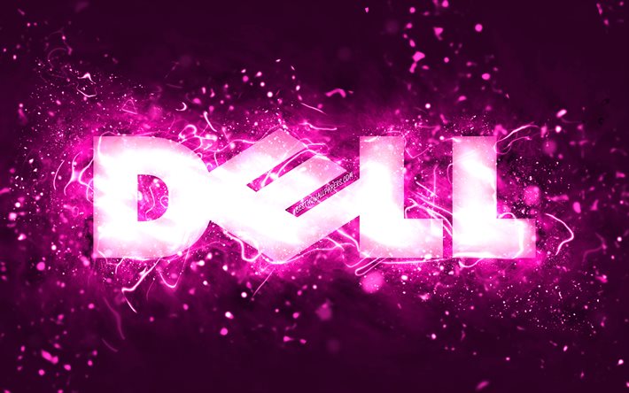 شعار Dell الأرجواني, 4 ك, أضواء النيون الأرجواني, إبْداعِيّ ; مُبْتَدِع ; مُبْتَكِر ; مُبْدِع, الأرجواني الملخص الخلفية, شعار Dell, العلامة التجارية, ديل