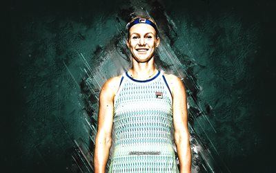 Kiki Bertens, WTA, Dutch tennis player, blue stone background, Kiki Bertens art, tennis
