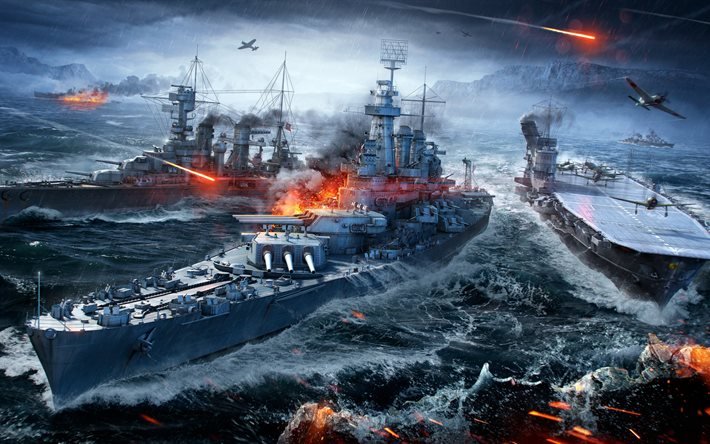 El mundo de los Buques de guerra, 4k, barcos, WoWS