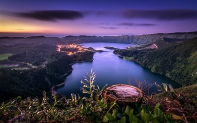 Portugal, berg, sj&#246;ar, stubben, sunset, kullar