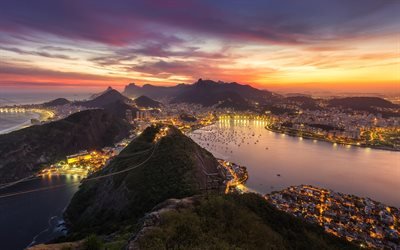 Brasil, puesta de sol, puerto, R&#237;o De Janeiro