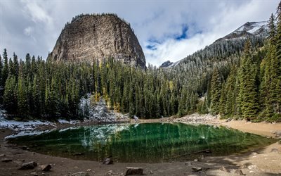 Lago de montanha, floresta, montanhas, rochas, Canada, Banff