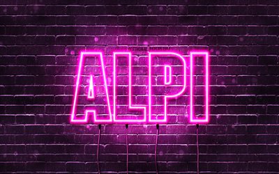 Alpi, 4k, wallpapers with names, female names, Alpi name, purple neon lights, Happy Birthday Alpi, popular arabic female names, picture with Alpi name