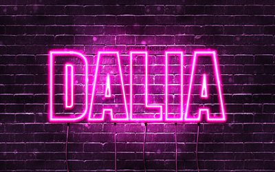 Dalia, 4k, wallpapers with names, female names, Dalia name, purple neon lights, Happy Birthday Dalia, popular arabic female names, picture with Dalia name