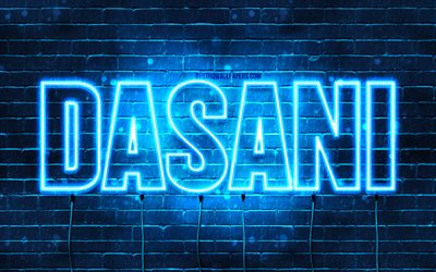 Dasani, 4k, fonds d’&#233;cran avec des noms, nom Dasani, n&#233;ons bleus, Joyeux anniversaire Dasani, noms masculins arabes populaires, image avec le nom Dasani