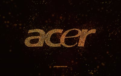 Logotipo glitter da Acer, 4k, fundo preto, logotipo da Acer, arte glitter dourado, Acer, arte criativa, logotipo glitter dourado da Acer