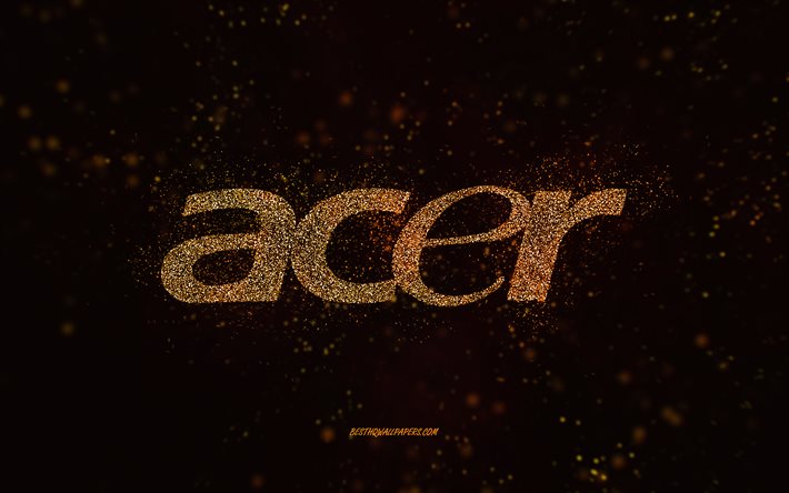 acer-glitter-logo, 4k, schwarzer hintergrund, acer-logo, gold-glitter-kunst, acer, kreative kunst, acer-gold-glitter-logo