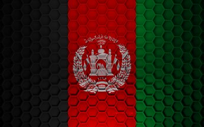 Bandeira do Afeganist&#227;o, textura de hex&#225;gonos 3D, Afeganist&#227;o, textura 3D, bandeira do Afeganist&#227;o 3D, textura de metal, bandeira do Afeganist&#227;o