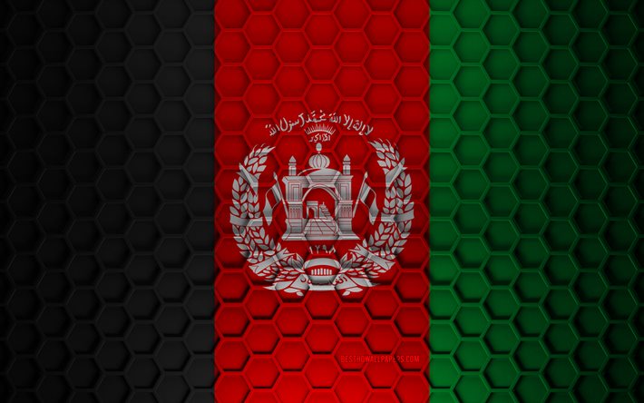 Bandeira do Afeganist&#227;o, textura de hex&#225;gonos 3D, Afeganist&#227;o, textura 3D, bandeira do Afeganist&#227;o 3D, textura de metal, bandeira do Afeganist&#227;o