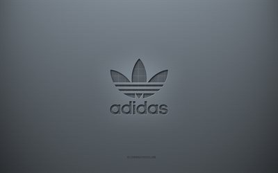 Adidas logosu, gri yaratıcı arka plan, Adidas amblemi, gri kağıt dokusu, Adidas, gri arka plan, Adidas 3d logosu