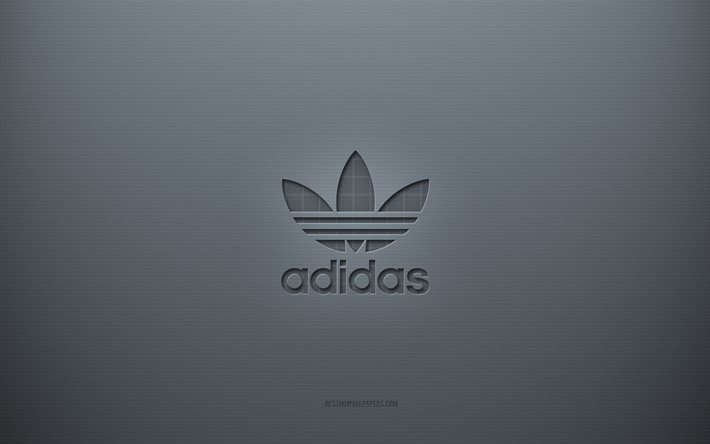 Logotipo de Adidas, fondo creativo gris, emblema de Adidas, textura de papel gris, Adidas, fondo gris, logotipo de Adidas 3d
