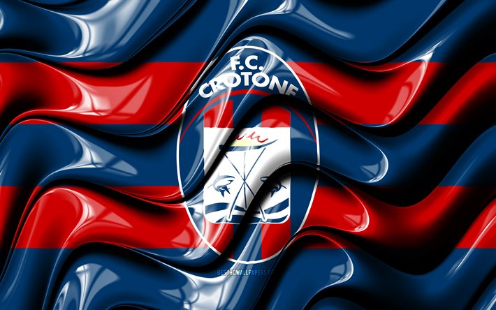 Crotone FC-flagga, 4k, r&#246;da och bl&#229; 3D-v&#229;gor, Serie A, italiensk fotbollsklubb, fotboll, FC Crotone-logotyp, FC Crotone