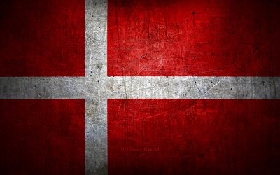 Bandiera danese in metallo, arte grunge, paesi europei, simboli nazionali, bandiera danese, bandiere metalliche, bandiera della Danimarca, Europa, Danimarca