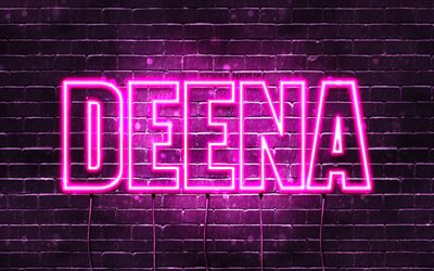 Deena, 4k, fonds d&#39;&#233;cran avec des noms, noms f&#233;minins, nom Deena, n&#233;ons violets, joyeux anniversaire Deena, noms f&#233;minins arabes populaires, photo avec nom Deena