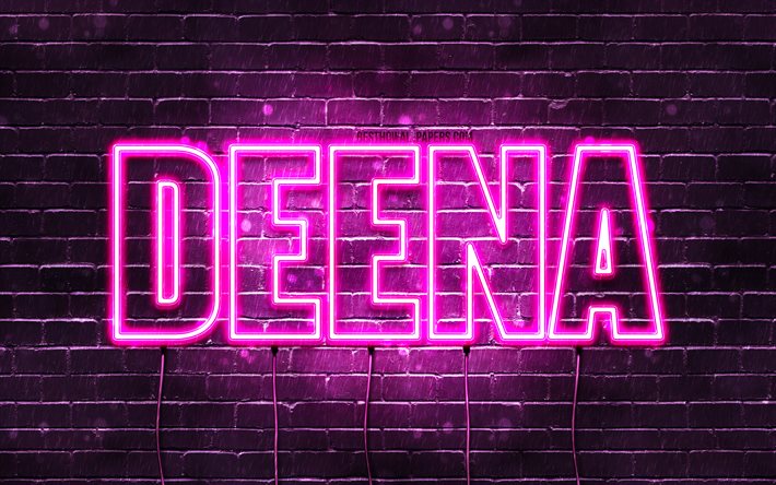 Deena, 4k, bakgrundsbilder med namn, kvinnliga namn, Deena namn, lila neonljus, Grattis p&#229; f&#246;delsedagen Deena, popul&#228;ra arabiska kvinnliga namn, bild med Deena namn