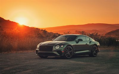 Bentley Continental GT, 4k, coucher de soleil, 2021 voitures, supercars, 2021 Bentley Continental GT, Bentley