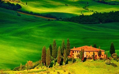 Tuscany, field, summer, house, hills, Europe, Italy